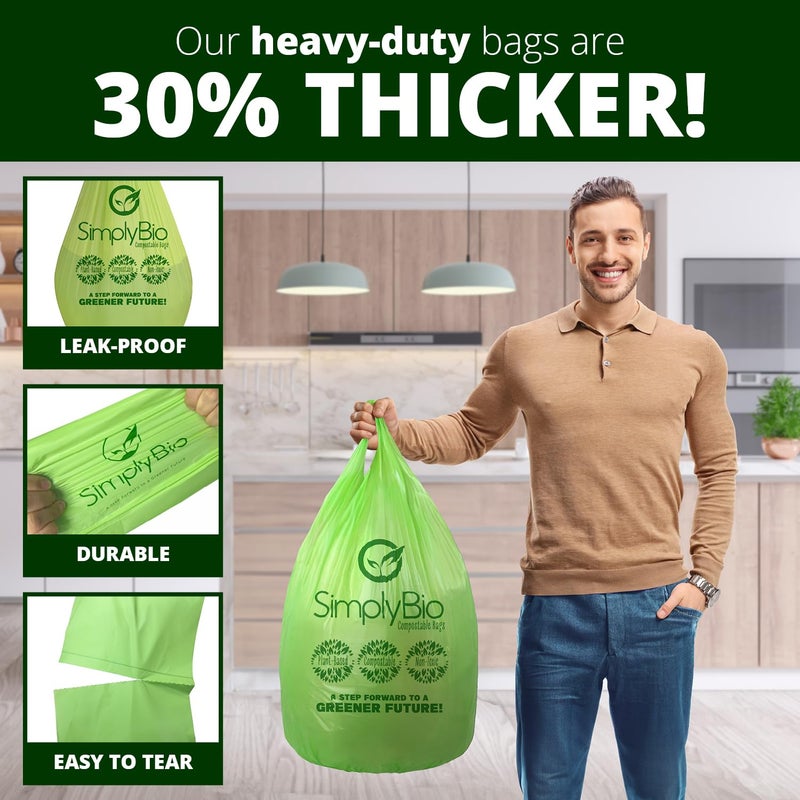 بطانات أكياس القمامة القابلة للتحلل بسعة 13 جالونًا من سيمبلي بيو مع ربطة عنق، سميكة 0.87 مل، 49.21 لتر، 30 كيسًا، كيس نفايات خردة الطعام طويل القامة، ASTM D6400، US BPI وOK Compost Home معتمد - Image 4